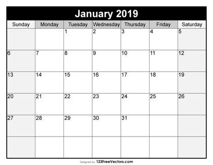 Blank January Calendar 2019