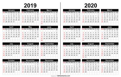 2019 and 2020 Calendar Printable