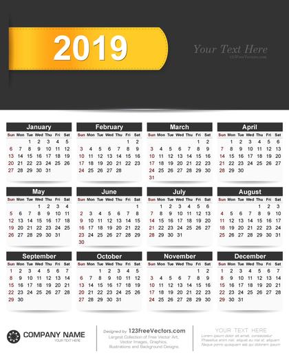 2019 Calendar Vector Free Download