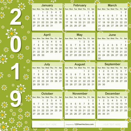 2019 Calendar Design with Flowers