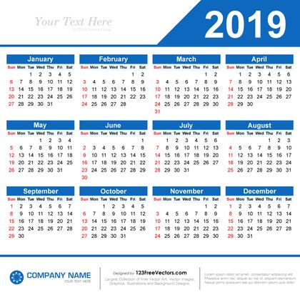 2019 Calendar Template