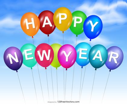 Happy New Year Balloons in the Sky