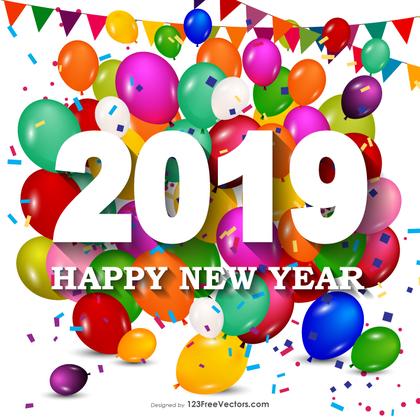 Happy New Year 2019 Colorful Balloons Background