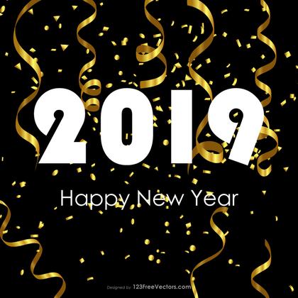 Happy New Year 2019 Gold Streamer and Confetti Background