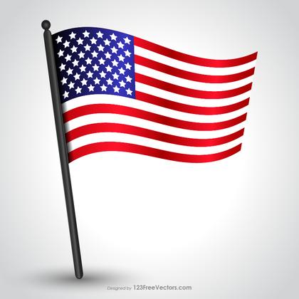 Waving American Flag on Pole Vector