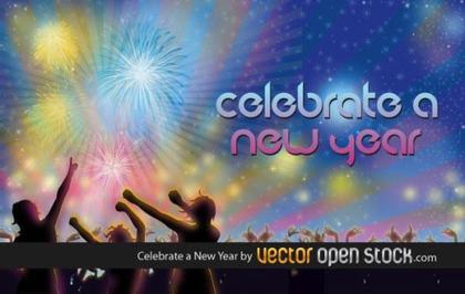 New Year Celebration with People Silhouettes and Fireworks