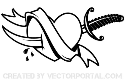 Stabbing Heart with Knife and Ribbon Vector Art