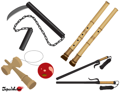 Free Japanese Vector: Truncheon, Bilboquet, Bamboo Flute