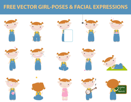 Free Vector Girl Poses and Facial Expressions