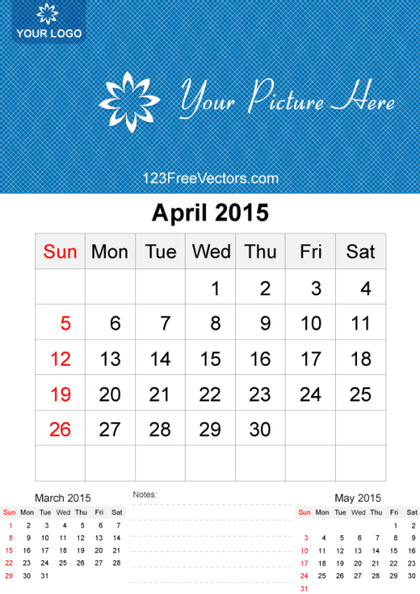 April 2015 Calendar Template Vector Free