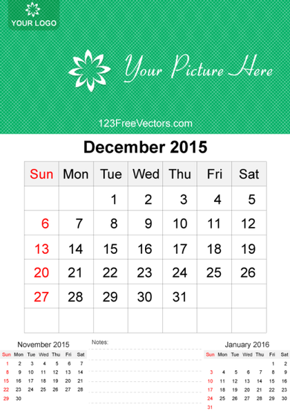 December 2015 Calendar Template Vector Free