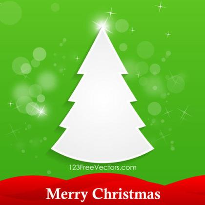 White Christmas Tree on Green Background Vector Card