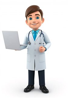 cartoon doctor laptop