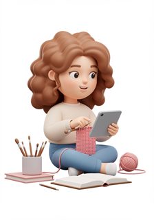 girl knitting digital