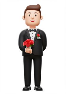 cartoon groom bouquet