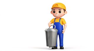 cartoon janitor trash can