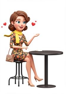 cartoon woman cafe