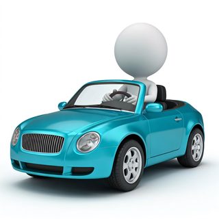 character driving convertible
