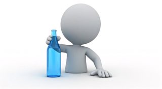 character with bottle