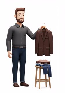 character holding blazer