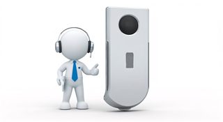 character with doorbell