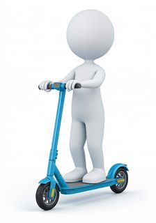 character riding scooter