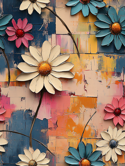 3D Daisies on Colorful Background