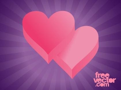 3D Hearts Design Free Vector