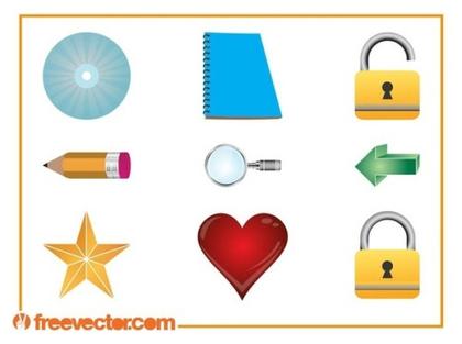 3D Icons Set Free Vector