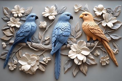 3D Parrot Wall Decor with Flowers