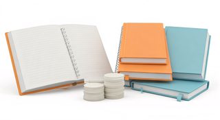 notebooks with coins