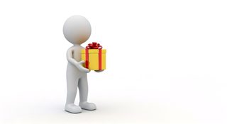 character holding gift