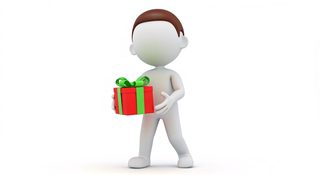 character holding gift