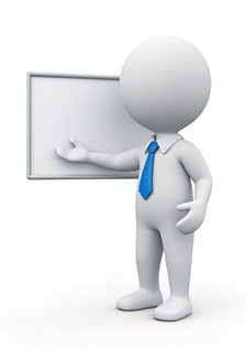 character presenting whiteboard