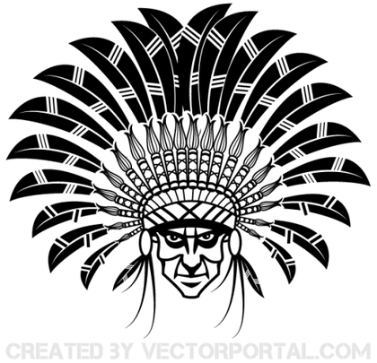 Indian Chief Wearing a Headdress Vector Art