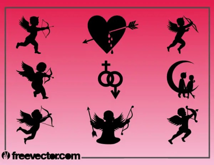 Love Graphics Pack – Flying Cupid Silhouettes Vector