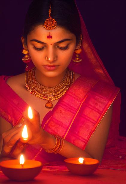 Beautiful Indian Girl Holding Diya on Diwali Festival