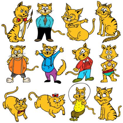 Cartoon Cats in Various Poses