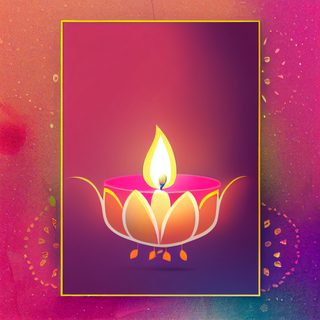 Lotus Shaped Diya With Central Glowing Flame On Gradient Background