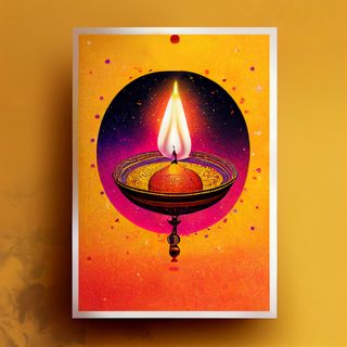 Gleaming Diya Oil Lamp with Warm Orange Gradient Background