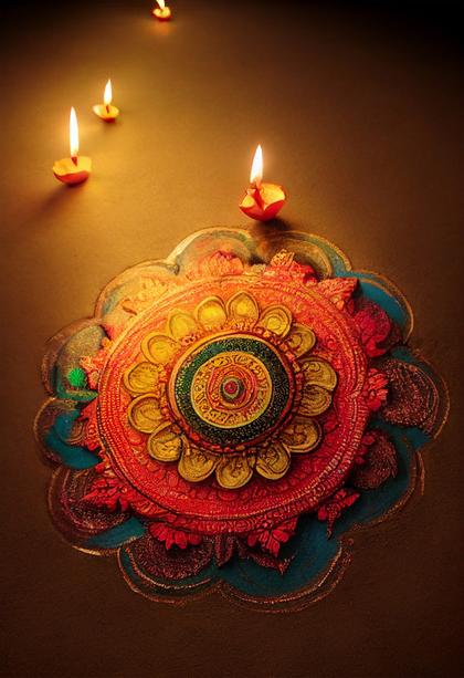 Diwali Diya Background with Rangoli Design