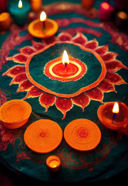 Diwali Background with Diya and Rangoli Design