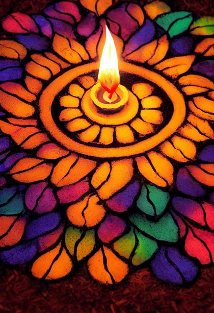 Diwali Diya Background with Colorful Rangoli Design