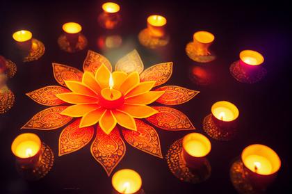 Diwali Background with Diya and Rangoli Design