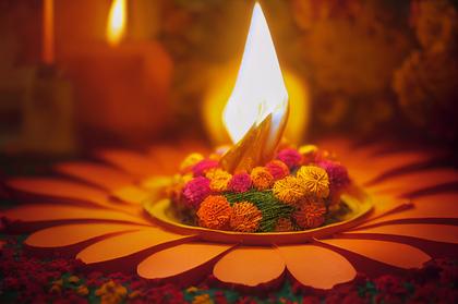 Happy Diwali Background with Diya and Rangoli Design Image
