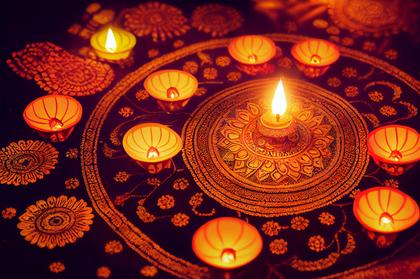 Diwali Background with Diya and Rangoli Design