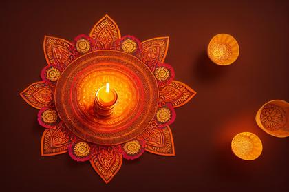 Diwali Background with Diya and Rangoli Design Image