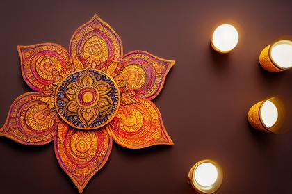 Happy Diwali Background with Diya and Rangoli Design Image