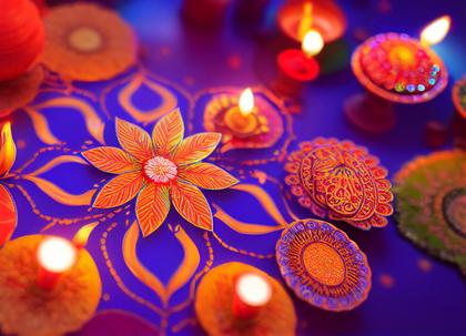 Diwali Background with Diya and Rangoli Design