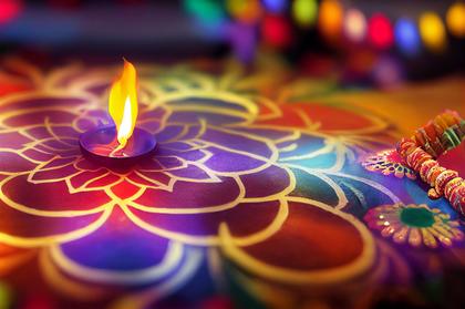 Diwali Diya Background with Colorful Rangoli Design